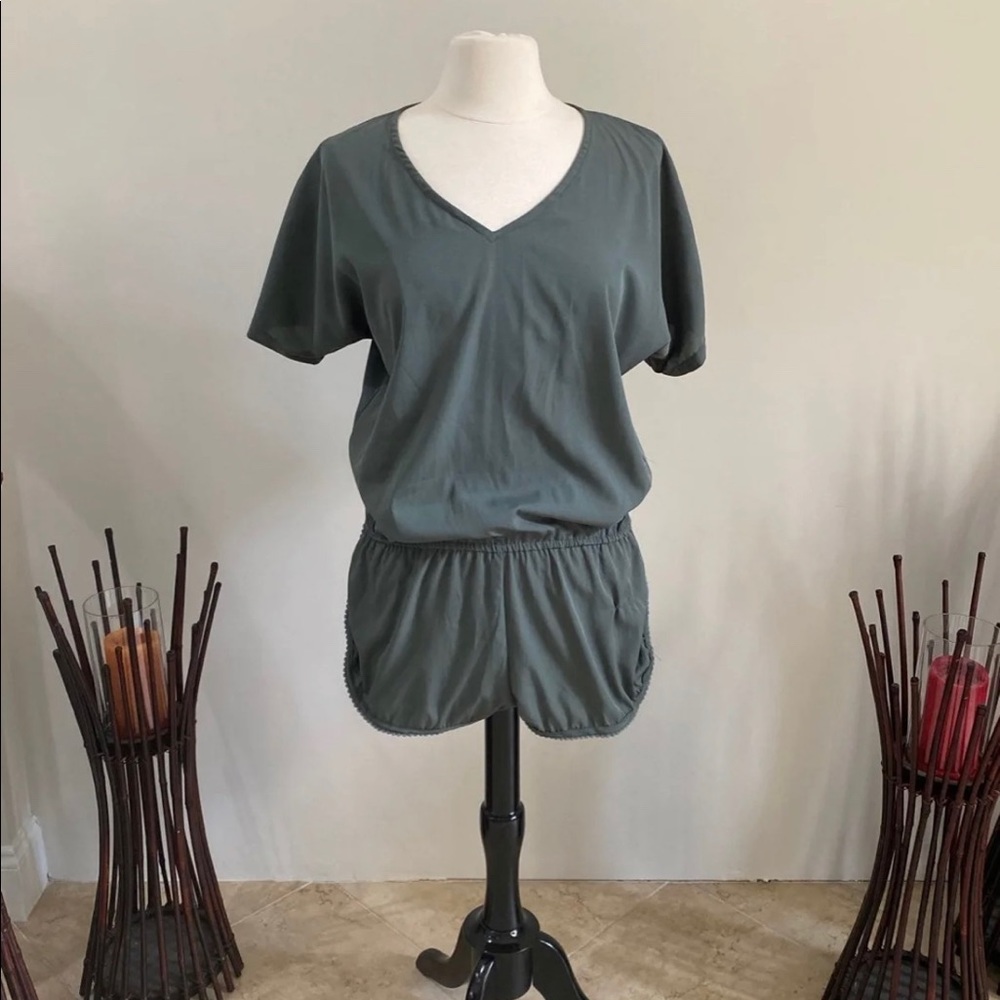 Boho Green Romper with Puff Accents